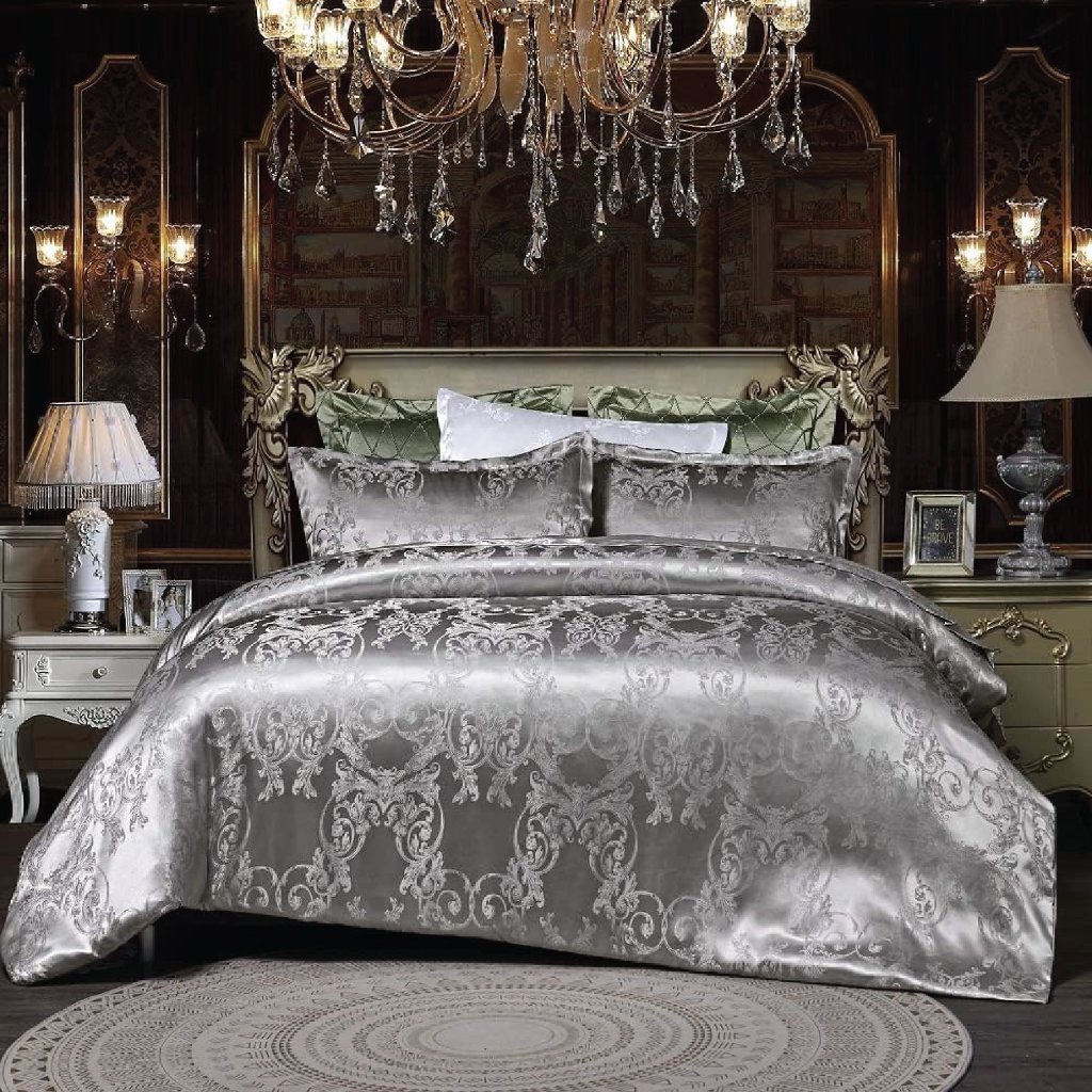 Duvet Covers: Dreamfields - Silvery Royal Quilt Cover Set - (3pcs, Queen Size)