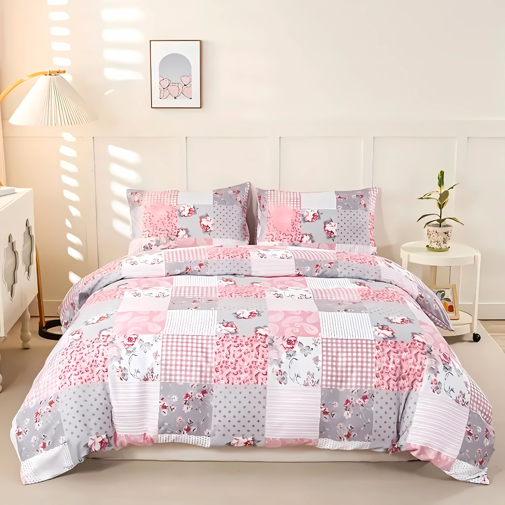 Duvet Covers: Dreamfields - Soft Pink Plaid Quilt Cover Set - (2pcs, King Single Size)