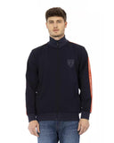 Zip-up Sweatshirt with Side Pockets and Printed Shield Logo M Men