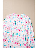 White Christmas Pattern Long Sleeve Top and Wide Leg Pants Set - M