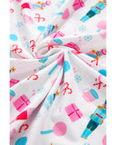 White Christmas Pattern Long Sleeve Top and Wide Leg Pants Set - S