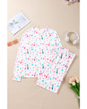 White Christmas Pattern Long Sleeve Top and Wide Leg Pants Set - S