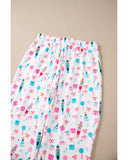 White Christmas Pattern Long Sleeve Top and Wide Leg Pants Set - XL