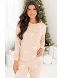 Apricot Christmas Tree Print Loose Fit Two Piece Pajama Set - M