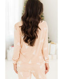 Apricot Christmas Tree Print Loose Fit Two Piece Pajama Set - M