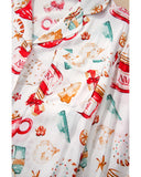 White Christmas Pattern Long Sleeve Shirt and Pants Pajama Set - L