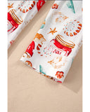 White Christmas Pattern Long Sleeve Shirt and Pants Pajama Set - L