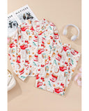 White Christmas Pattern Long Sleeve Shirt and Pants Pajama Set - M
