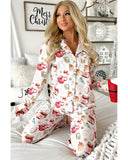 White Christmas Pattern Long Sleeve Shirt and Pants Pajama Set - S