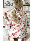 White Christmas Pattern Long Sleeve Shirt and Pants Pajama Set - XL