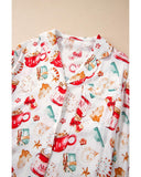 White Christmas Pattern Long Sleeve Shirt and Pants Pajama Set - XL