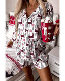 White Christmas Deer Printed Shirt and Shorts Lounge Set - L