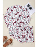 White Christmas Deer Printed Shirt and Shorts Lounge Set - M