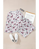 White Christmas Printed Shirt and Pants Pajama Set - L