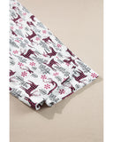 White Christmas Printed Shirt and Pants Pajama Set - L