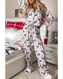 White Christmas Printed Shirt and Pants Pajama Set - S