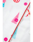 White Christmas Print Short Sleeve Shirt and Shorts Pajama Set - 2XL