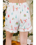 White Christmas Print Short Sleeve Shirt and Shorts Pajama Set - L