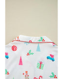 White Christmas Print Short Sleeve Shirt and Shorts Pajama Set - M