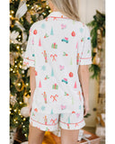 White Christmas Print Short Sleeve Shirt and Shorts Pajama Set - S