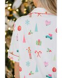 White Christmas Print Short Sleeve Shirt and Shorts Pajama Set - S
