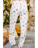 White Christmas Print Lapel Shirt and Pants Sleepwear - 2XL