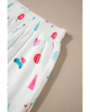 White Christmas Print Lapel Shirt and Pants Sleepwear - 2XL