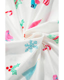 White Christmas Print Lapel Shirt and Pants Sleepwear - L