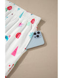 White Christmas Print Lapel Shirt and Pants Sleepwear - XL