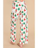 White Printed Christmas Pattern Buttoned Two Piece Sleepwear - L