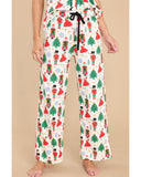 White Printed Christmas Pattern Buttoned Two Piece Sleepwear - XL
