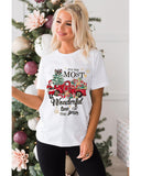 White Christmas Pattern Slogan Print Crew Neck T Shirt - 2XL