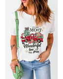 White Christmas Pattern Slogan Print Crew Neck T Shirt - 2XL