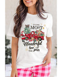 White Christmas Pattern Slogan Print Crew Neck T Shirt - 2XL