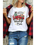 White Christmas Pattern Slogan Print Crew Neck T Shirt - 2XL