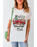 White Christmas Pattern Slogan Print Crew Neck T Shirt - M