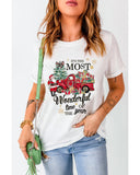 White Christmas Pattern Slogan Print Crew Neck T Shirt - XL