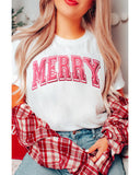 White MERRY Letter Christmas Crew Neck Short Sleeve Top - XL