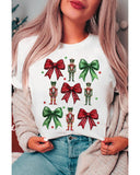 White Bowknot Nutcracker Printed Crewneck Christmas T Shirt - XL