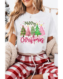 White Merry Christmas Holiday Vibe Graphic Crewneck T Shirt - 3XL