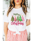 White Merry Christmas Holiday Vibe Graphic Crewneck T Shirt - M