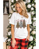 White Leopard Christmas Tree Graphic Crewneck Tee - 2XL