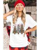 White Leopard Christmas Tree Graphic Crewneck Tee - 3XL