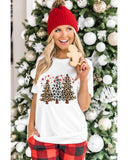 White Leopard Christmas Tree Graphic Crewneck Tee - 3XL