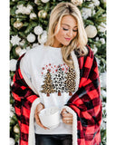 White Leopard Christmas Tree Graphic Crewneck Tee - 3XL