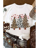 White Leopard Christmas Tree Graphic Crewneck Tee - M
