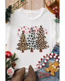 White Leopard Christmas Tree Graphic Crewneck Tee - XL
