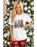 White Leopard Christmas Tree Graphic Crewneck Tee - XL
