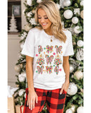 White Christmas Tree Bow Knot Print Round Neck T Shirt - 2XL