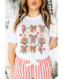 White Christmas Tree Bow Knot Print Round Neck T Shirt - 3XL